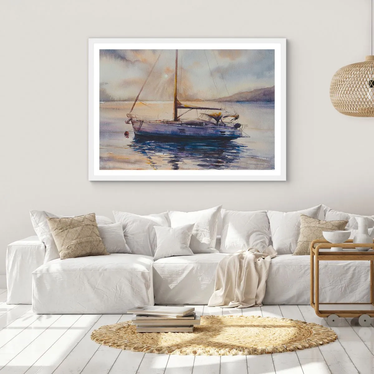 Poster in einem weißen Rahmen - Abend in der Bucht - 91x61 cm