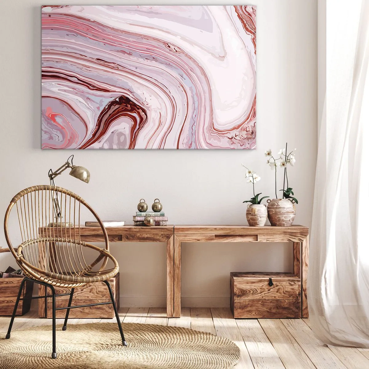 Bild auf Leinwand - Leinwandbild - Abstraktes Muster in Rosa und Weiß - 70x50cm - Geradeaus, dann rechts runter - Moderne Wanddekoration für Wohnzimmer und Schlafzimmer ARTTOR