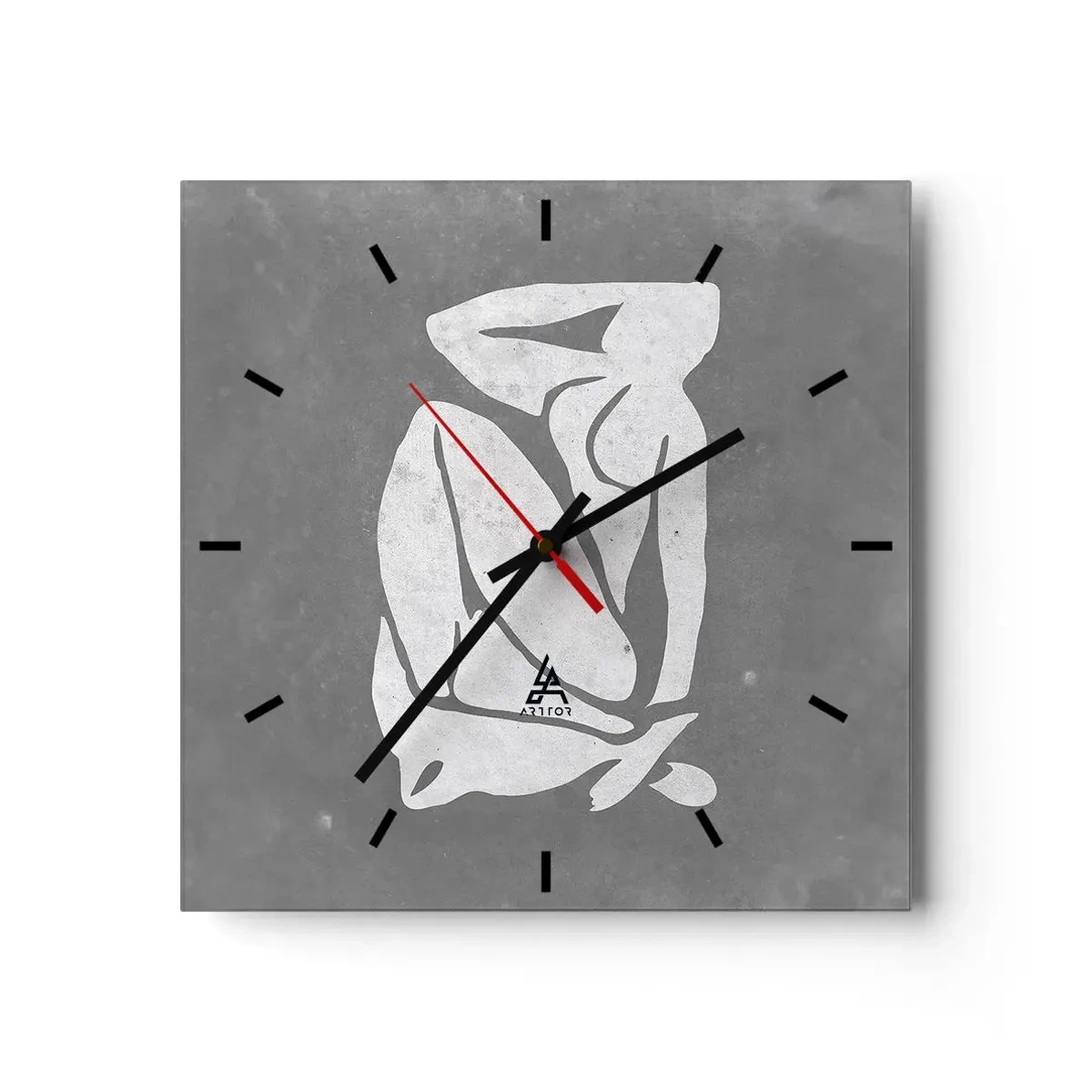 Wanduhr - Glasuhr - Eine minimalistische Silhouettenzeichnung auf grauem Hintergrund - 30x30cm - In Gedanken versunken - Moderne Wanddekoration für Wohnzimmer und Schlafzimmer ARTTOR
