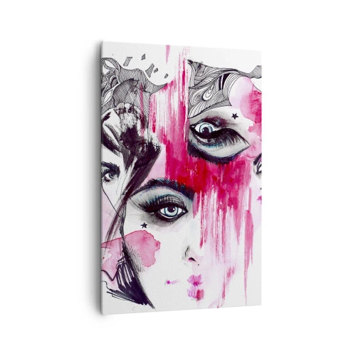 Bild auf Leinwand - Leinwandbild - Abstraktes Gesicht in Rosa- und Schwarztönen - 80x120cm - Abstrakte Augen - Moderne Wanddekoration für Wohnzimmer und Schlafzimmer ARTTOR