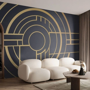 Fototapete Premium Sand - Geometrische Art-Deco-Komposition in Gold und Schwarz - 100x70cm - Wendungen der Dinge - Moderne Wanddekoration für Wohnzimmer und Schlafzimmer ARTTOR