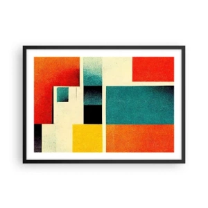 Poster in einem schwarzem Rahmen - Geometrische Abstraktion mit farbigen Rechtecken und Quadraten - 70x50cm - Geometrische Abstraktion – gute Energie - Moderne Wanddekoration für Wohnzimmer und Schlafzimmer ARTTOR