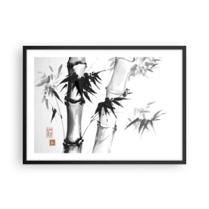 Poster in einem schwarzem Rahmen - Aquarell-Bambus im japanischen Stil auf weißem Hintergrund - 70x50cm - Dem Orient ganz nah - Moderne Wanddekoration für Wohnzimmer und Schlafzimmer ARTTOR