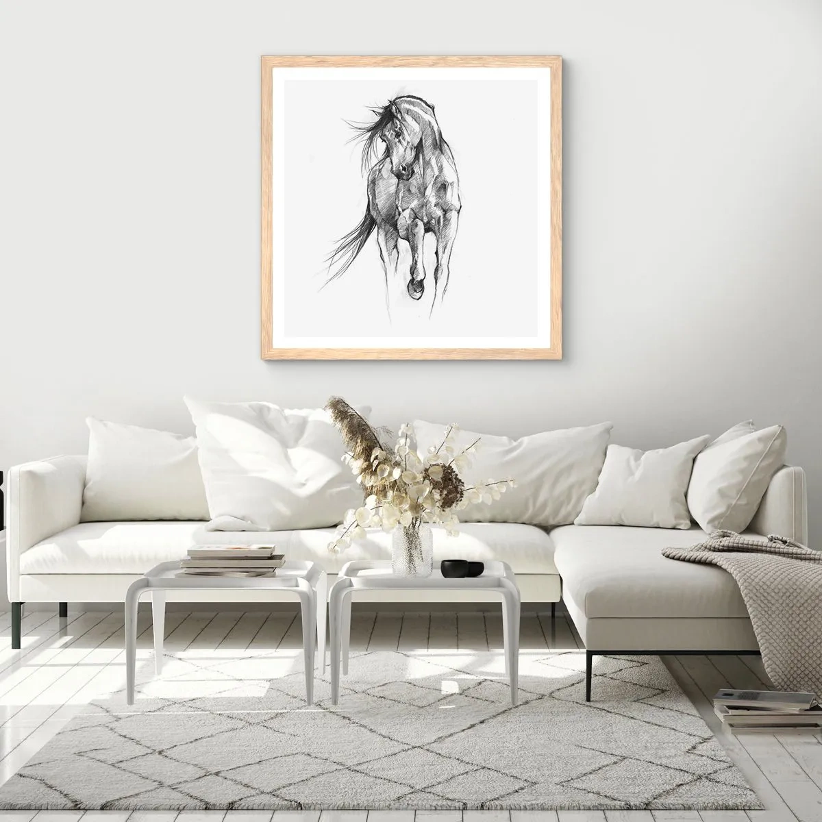 Poster in einem Rahmen aus heller Eiche - Im anmutigen Trab - 60x60 cm