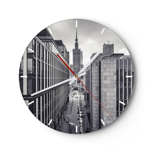 Wanduhr - Glasuhr - Stadtpanorama mit moderner Architektur - 30x30cm - Warschauer Tal - Moderne Wanddekoration für Wohnzimmer, Küche und Schlafzimmer ARTTOR