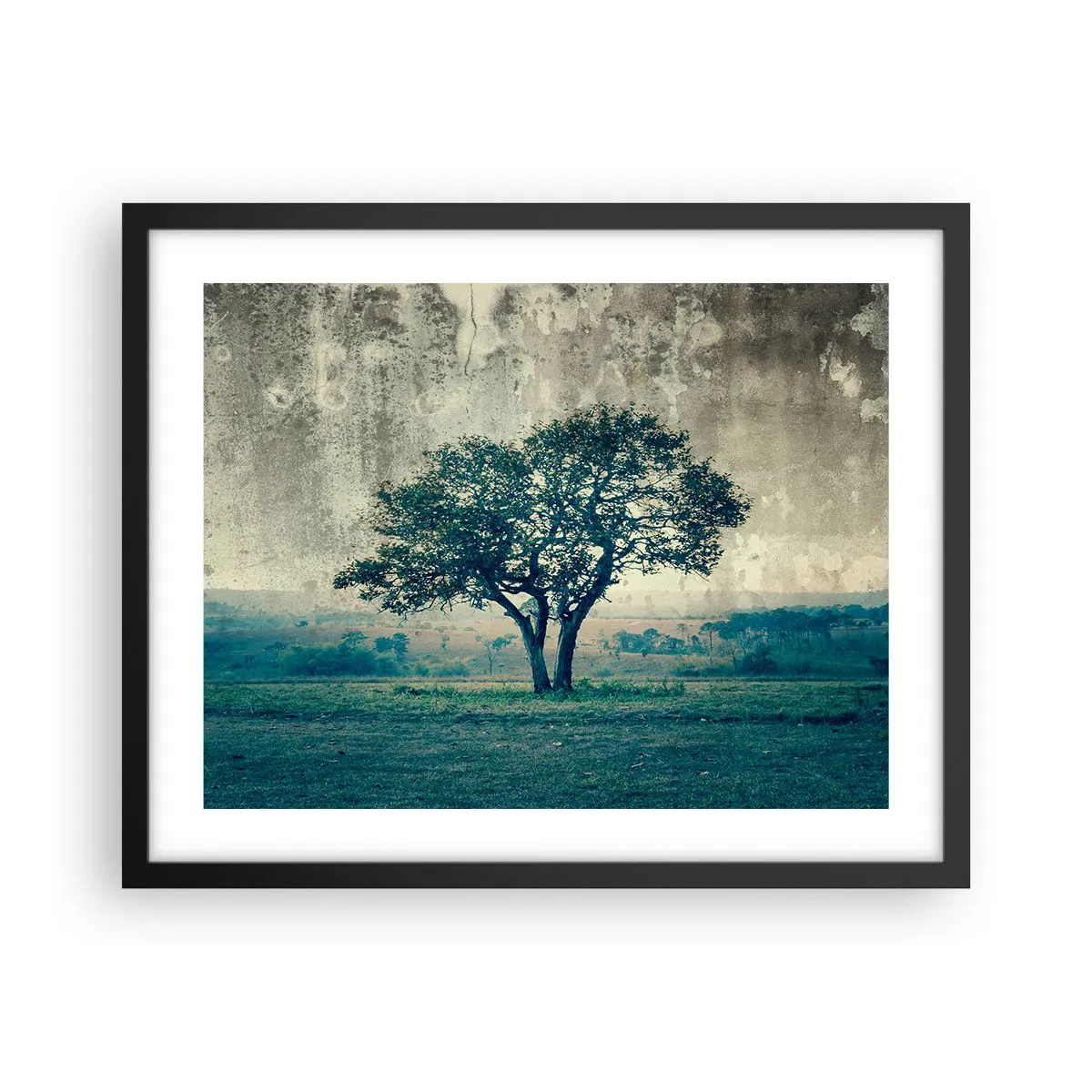 Poster in einem schwarzem Rahmen - Ein Apfelbaum auf blauem Feld? - 50x40 cm