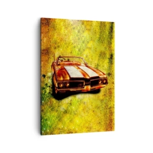 Bild auf Leinwand - Leinwandbild - Ein sportliches Retro-Cabrio in Goldtönen vor Vintage-Hintergrund - 50x70cm - In Formen verzauberte Kraft - Moderne Wanddekoration für Wohnzimmer und Schlafzimmer ARTTOR