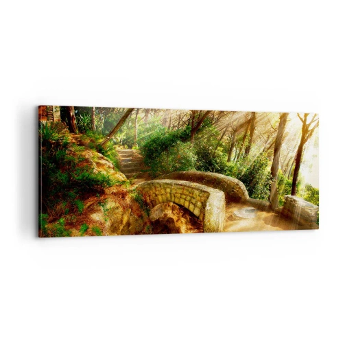 Bild auf Leinwand - Leinwandbild - Direkt von der Brücke in den Märchenwald - 100x40 cm