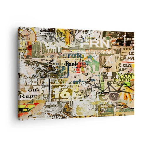 Bild auf Leinwand - Leinwandbild - Eine Collage aus Zeitungs- und Plakatfragmenten im künstlerischen Stil. - 70x50cm - Ach, es passiert... - Moderne Wanddekoration für Wohnzimmer und Schlafzimmer ARTTOR