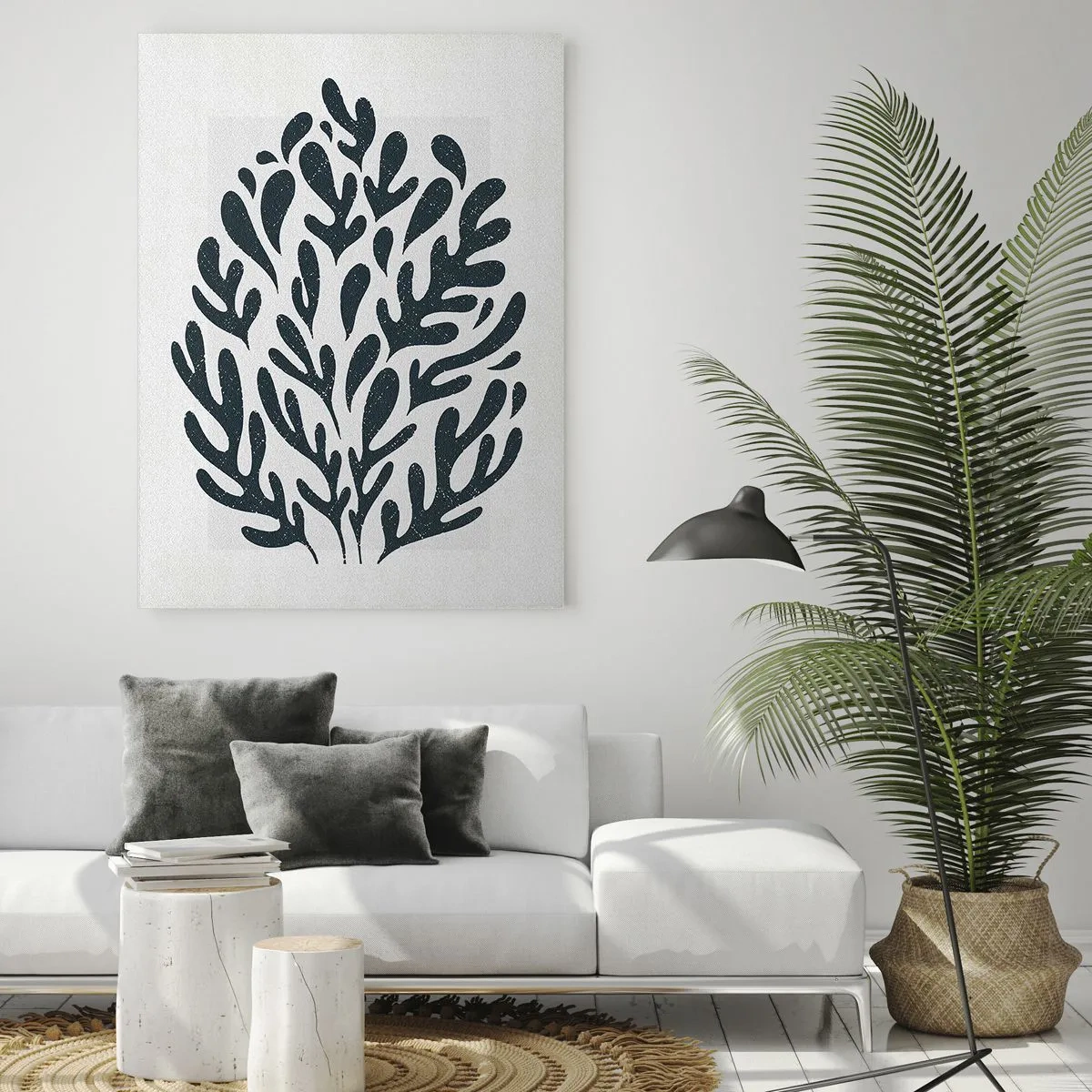 Glasbild - Bild auf glas - Schwarze organische Form auf weißem Hintergrund - 50x70cm - Formen der Natur - Moderne Wanddekoration für Wohnzimmer und Schlafzimmer ARTTOR