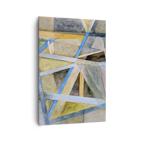 Bild auf Leinwand - Leinwandbild - Geometrische Komposition mit hellen und blauen Linien - 70x100cm - Gerade oder diagonal? - Moderne Wanddekoration für Wohnzimmer und Schlafzimmer ARTTOR