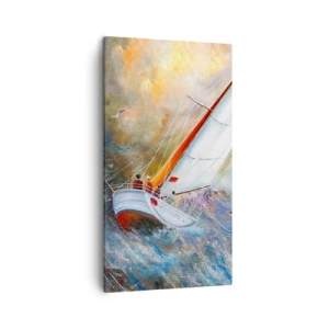 Bild auf Leinwand - Leinwandbild - Durch die Wellen laufend - 45x80 cm