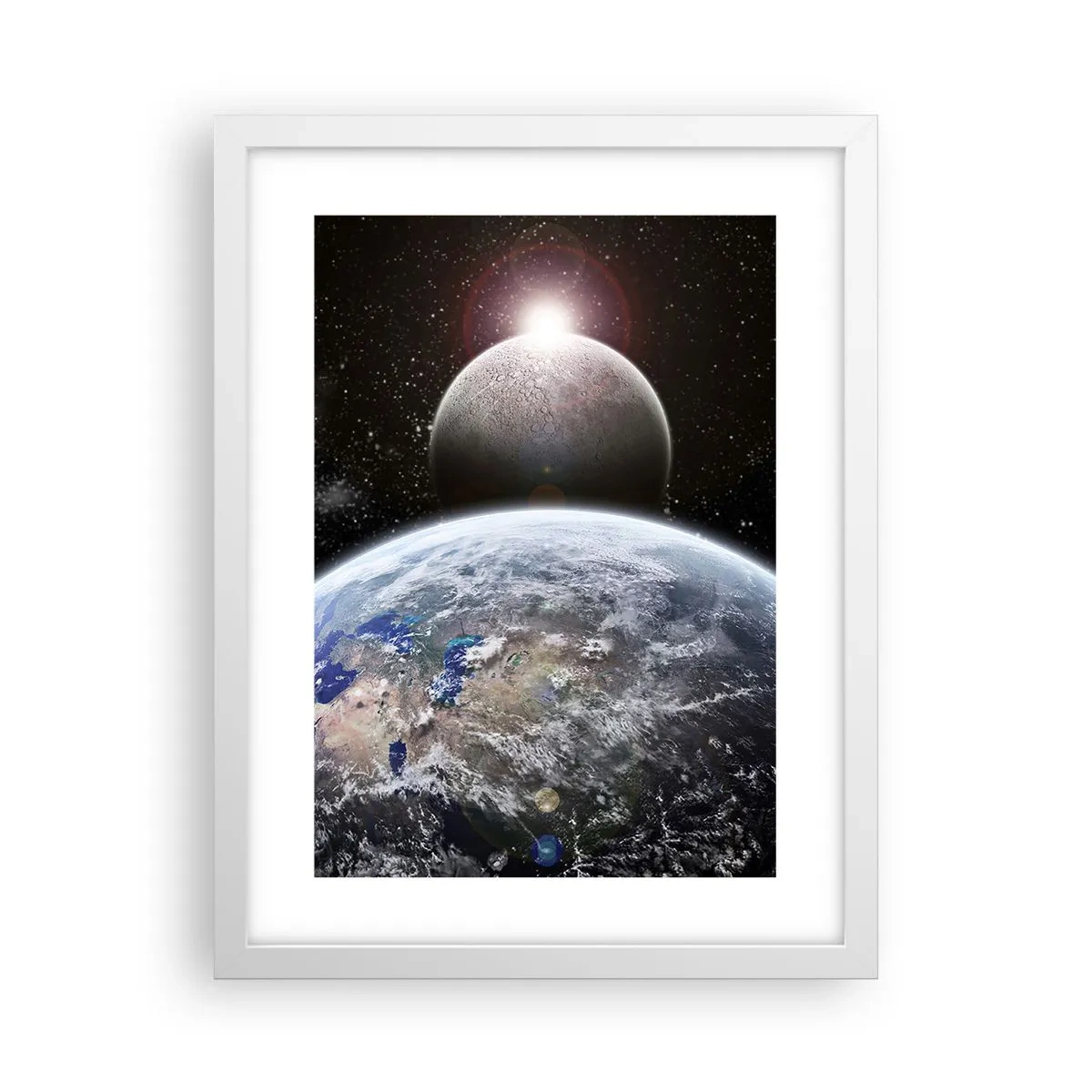 Poster in einem weißen Rahmen - Weltraumlandschaft - Sonnenaufgang - 30x40 cm