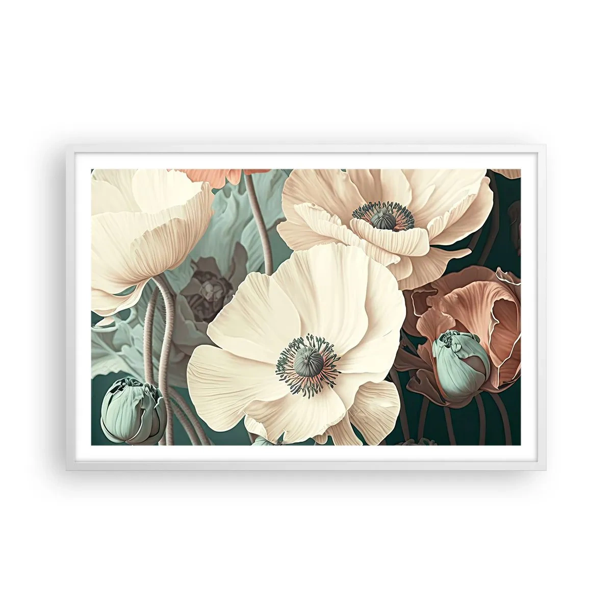 Poster in einem weißen Rahmen - Flüstern von Mohnblumen - 91x61 cm