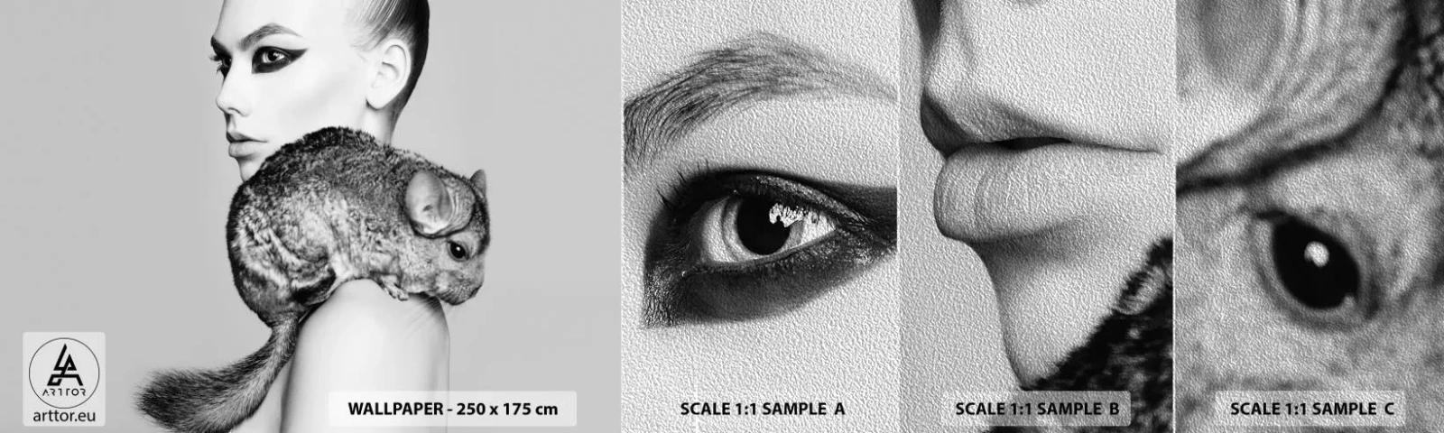 Fototapeten Muster Premium Sand - Dame mit einem Chinchilla - Frau, Frau mit Chinchilla, Modell - 100x30 cm