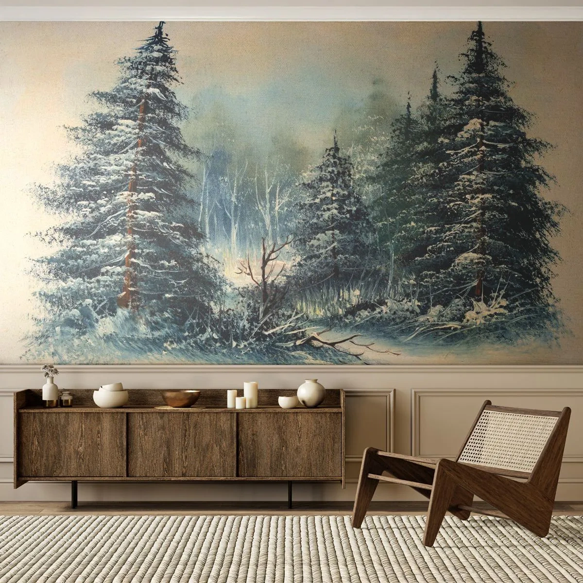 Fototapete Premium Sand - Bereit für Weihnachten - Landschaft, Wald, Natur - 250x175 cm