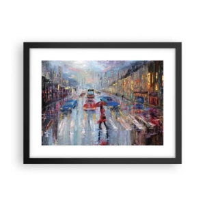 Poster in einem schwarzem Rahmen - Regnerischer Nachmittag in der Stadt - 40x30 cm