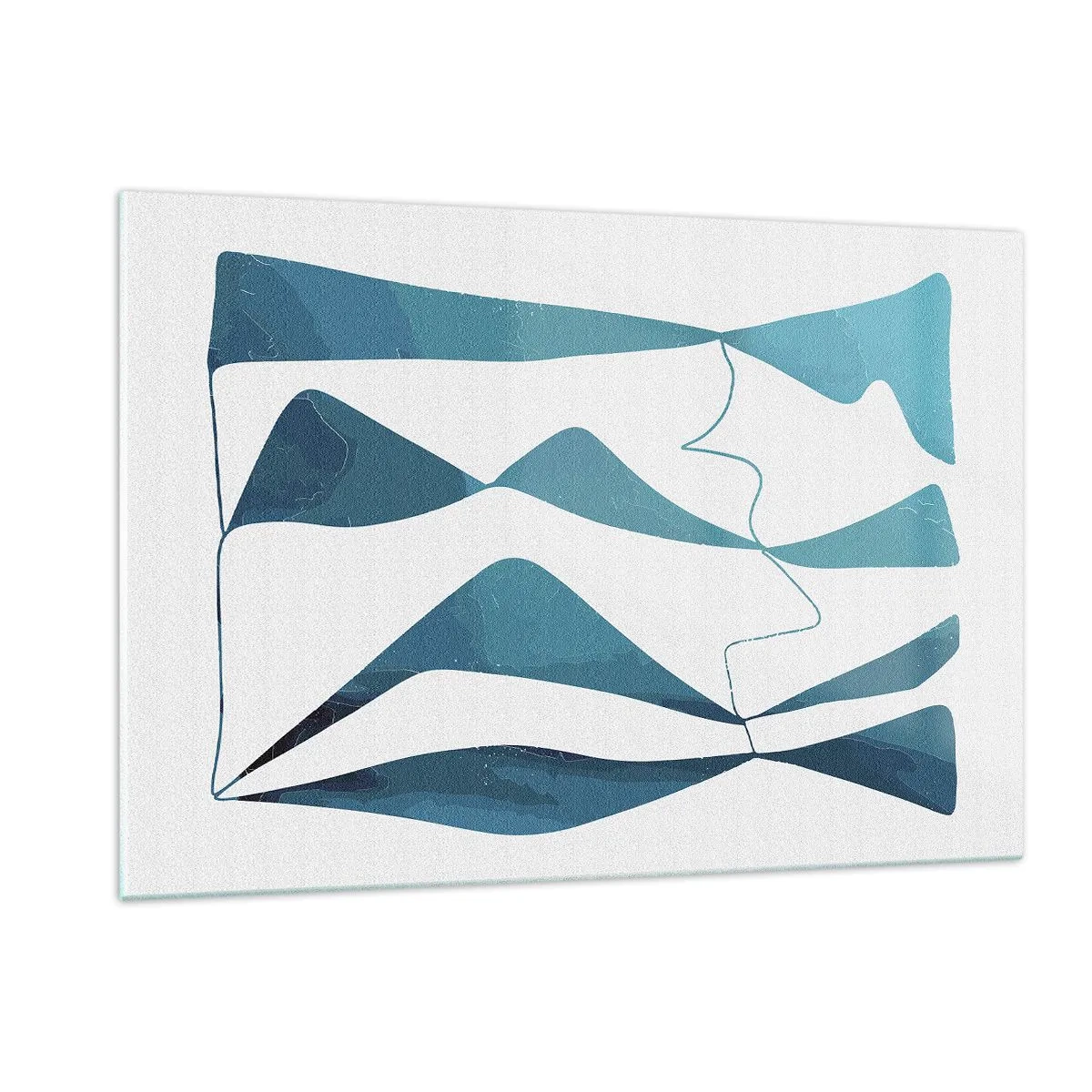 Glasbild - Bild auf glas - Türkisfarbene Wellen und Formen auf weißem Hintergrund - 120x80cm - Abstraktion: türkisfarbene Verbindung - Moderne Wanddekoration für Wohnzimmer und Schlafzimmer ARTTOR