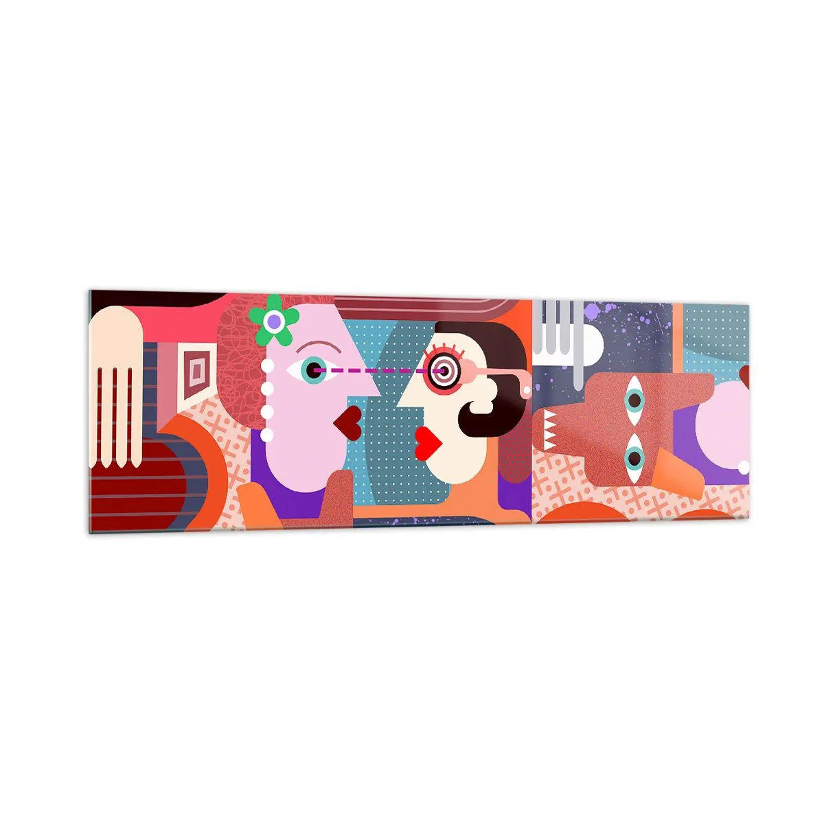 Glasbild - Bild auf glas - Abstrakte Figuren in lebendigen Farben - 160x50cm - Augenhöhe - Moderne Wanddekoration für Wohnzimmer und Schlafzimmer ARTTOR