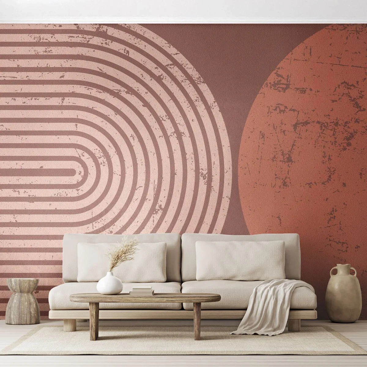 Fototapete Premium Sand - Abstraktes Muster in Terrakotta-Tönen mit Linien und Kreisen - 100x70cm - Enge Beziehung - Moderne Wanddekoration für Wohnzimmer und Schlafzimmer ARTTOR