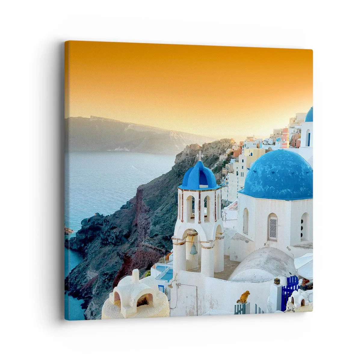 Bild auf Leinwand - Leinwandbild - Santorini - an die Felsen gekuschelt - 40x40 cm