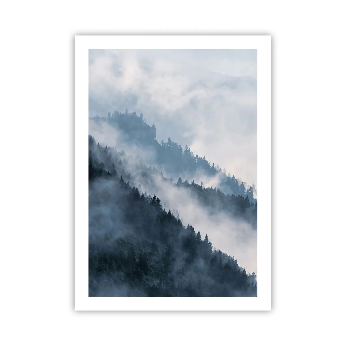 Poster - Nebelige Berge mit Wald bedeckt - 50x70cm - Mystik der Berge - Moderne Wanddekoration für Wohnzimmer und Schlafzimmer ARTTOR