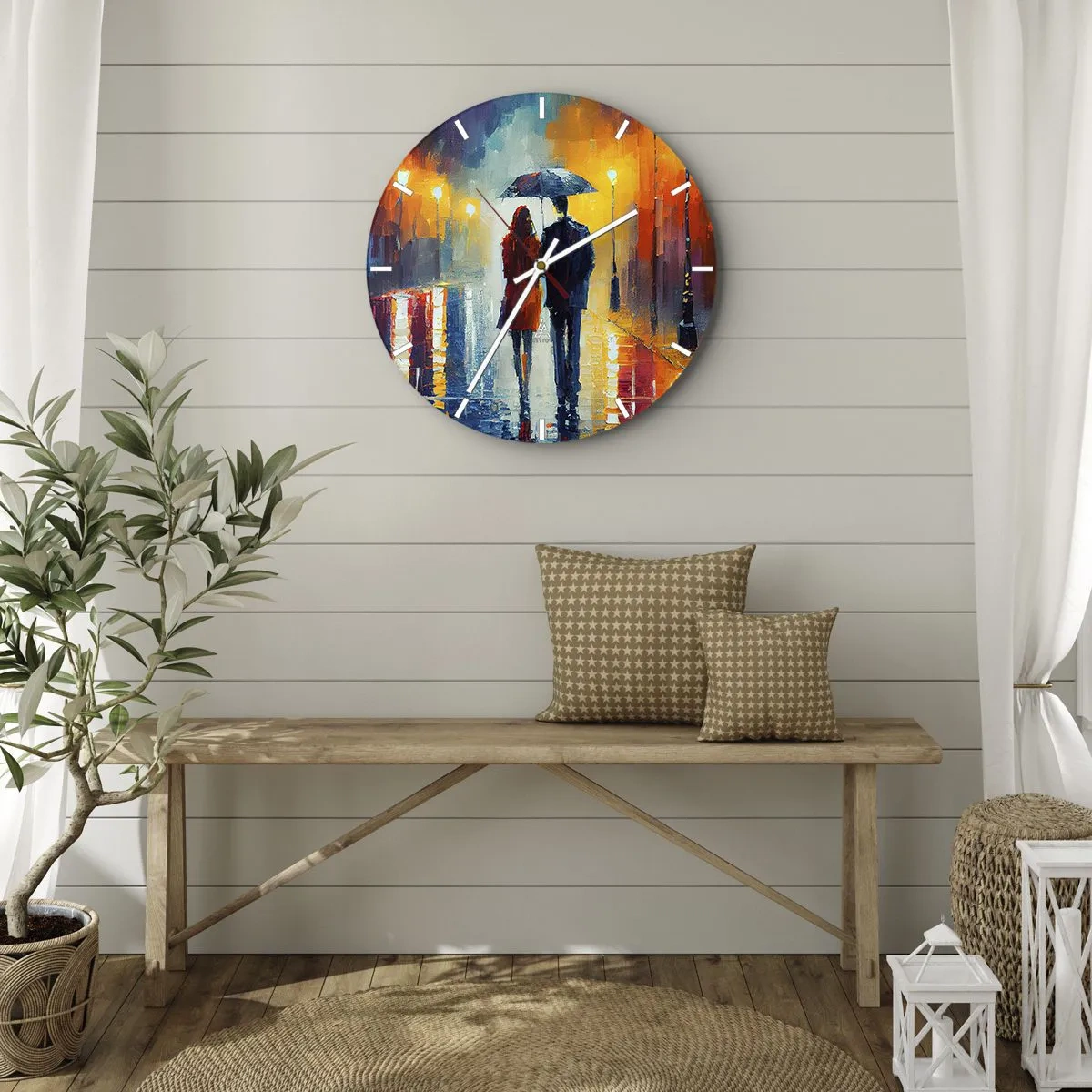 Wanduhr - Glasuhr - Gemeinsam – eine bunte Nacht - 40x40 cm