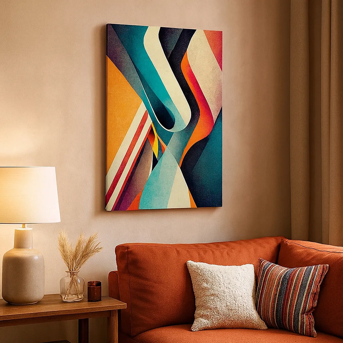 Bild auf Leinwand - Leinwandbild - Bunte abstrakte Wellen in einer dynamischen Komposition - 50x70cm - Intensive Komposition - Moderne Wanddekoration für Wohnzimmer und Schlafzimmer ARTTOR