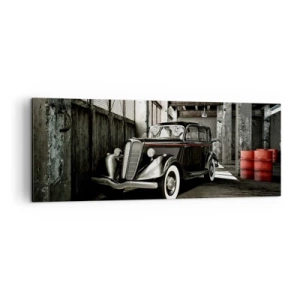 Bild auf Leinwand - Leinwandbild - Stilvolles Retro-Auto in einem Rohlager - 140x50cm - Die ewige Eleganz der 1930er Jahre - Moderne Wanddekoration für Wohnzimmer und Schlafzimmer ARTTOR