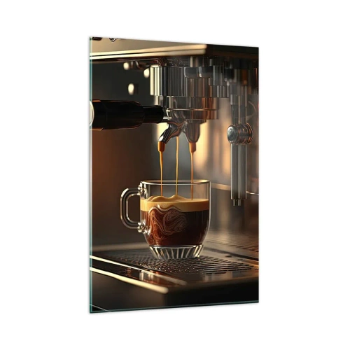 Glasbild - Bild auf glas - Kaffeemaschine mit einer Tasse aromatischem Espresso - 80x120cm - Sinnliche Mischung - Moderne Wanddekoration für Wohnzimmer und Schlafzimmer ARTTOR