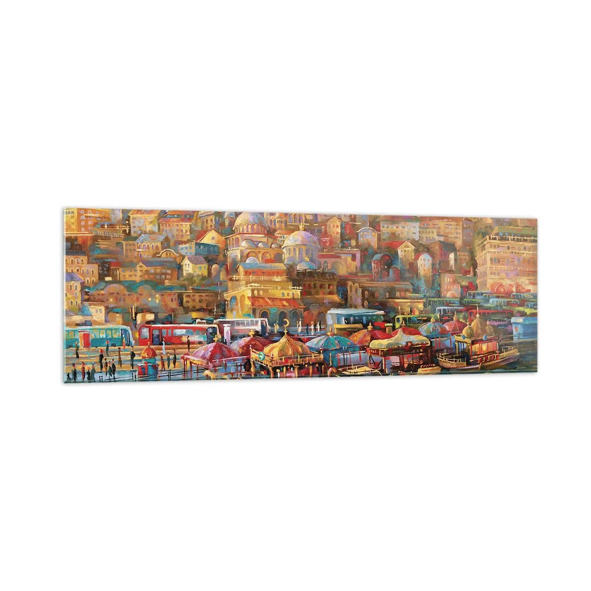 Glasbild - Bild auf glas - Malerisches Panorama von Istanbul mit Blick auf die Bucht und die Stadt - 160x50cm - Istanbuler Geschichte - Moderne Wanddekoration für Wohnzimmer und Schlafzimmer ARTTOR