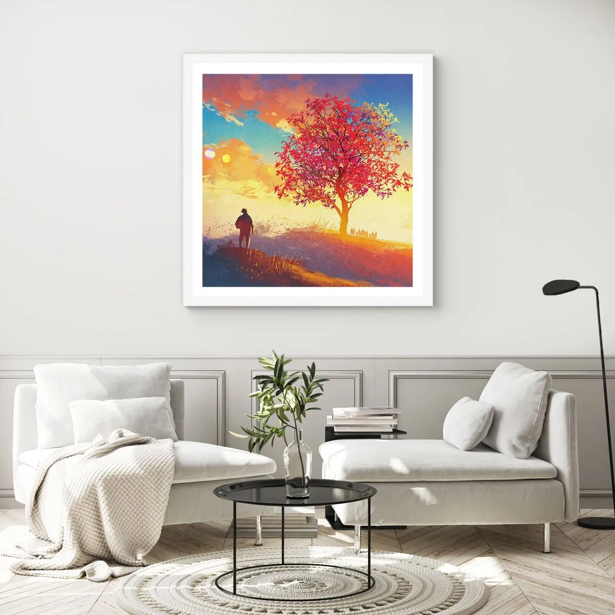 Poster in einem weißen Rahmen - Pilger am Ziel - 40x40 cm
