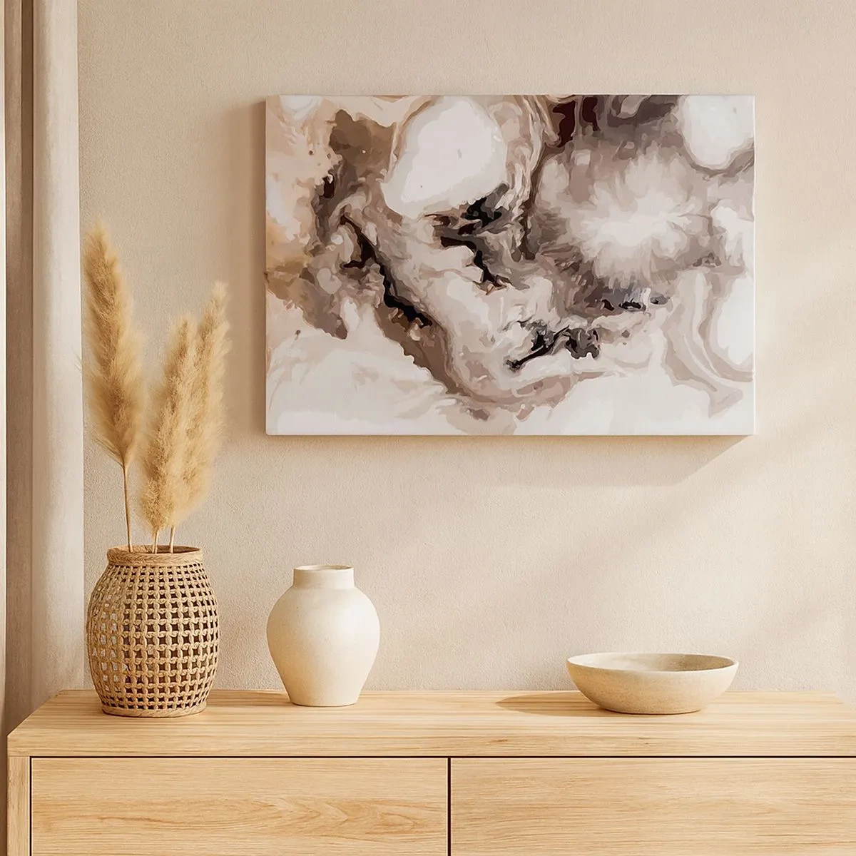 Bild auf Leinwand - Leinwandbild - Abstraktes Muster in Braun- und Weißtönen - 70x50cm - Die Geburt einer Galaxie - Moderne Wanddekoration für Wohnzimmer und Schlafzimmer ARTTOR