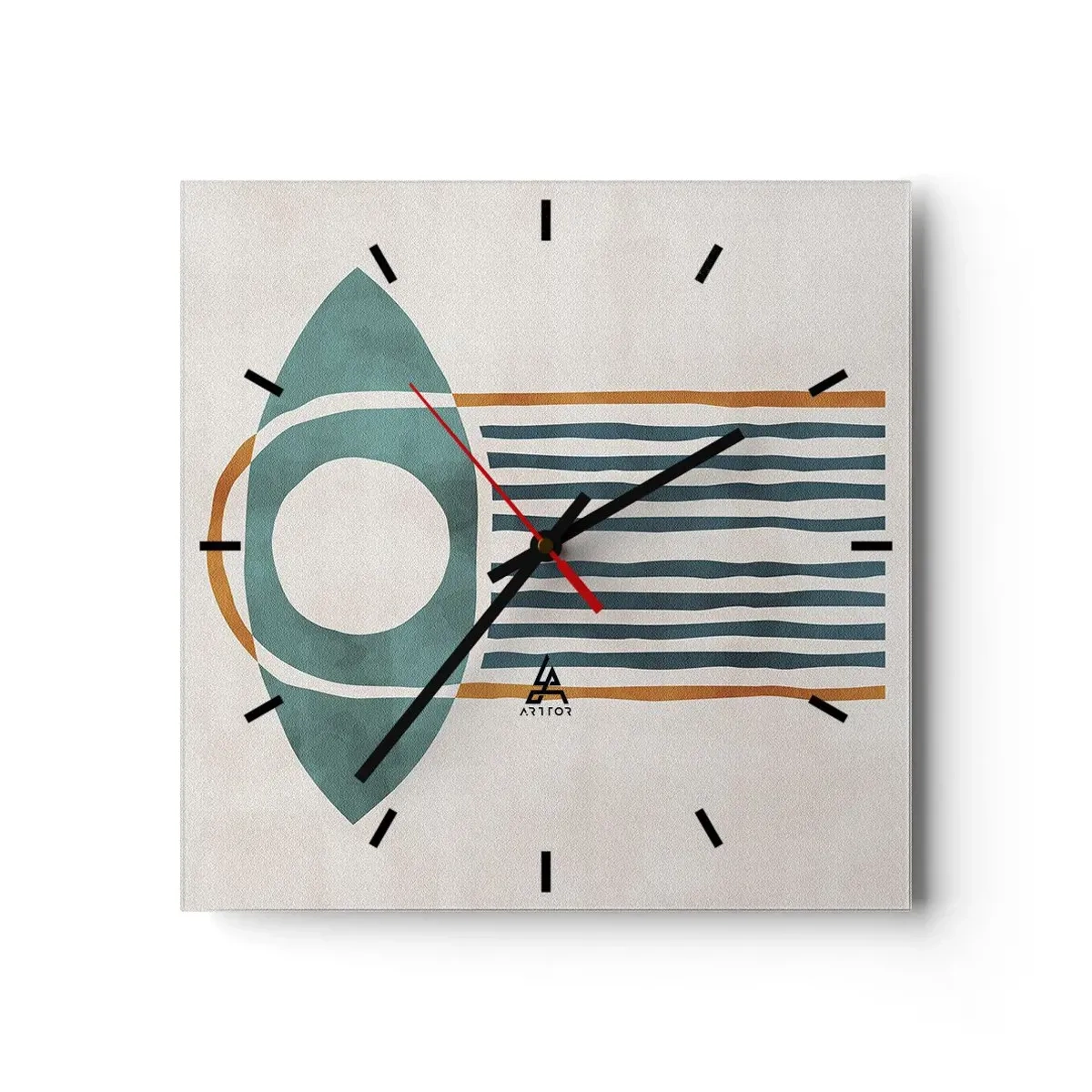 Wanduhr - Glasuhr - Geometrisches Muster in Grün- und Orangetönen - 30x30cm - Zeichen und Rituale - Moderne Wanddekoration für Wohnzimmer und Schlafzimmer ARTTOR