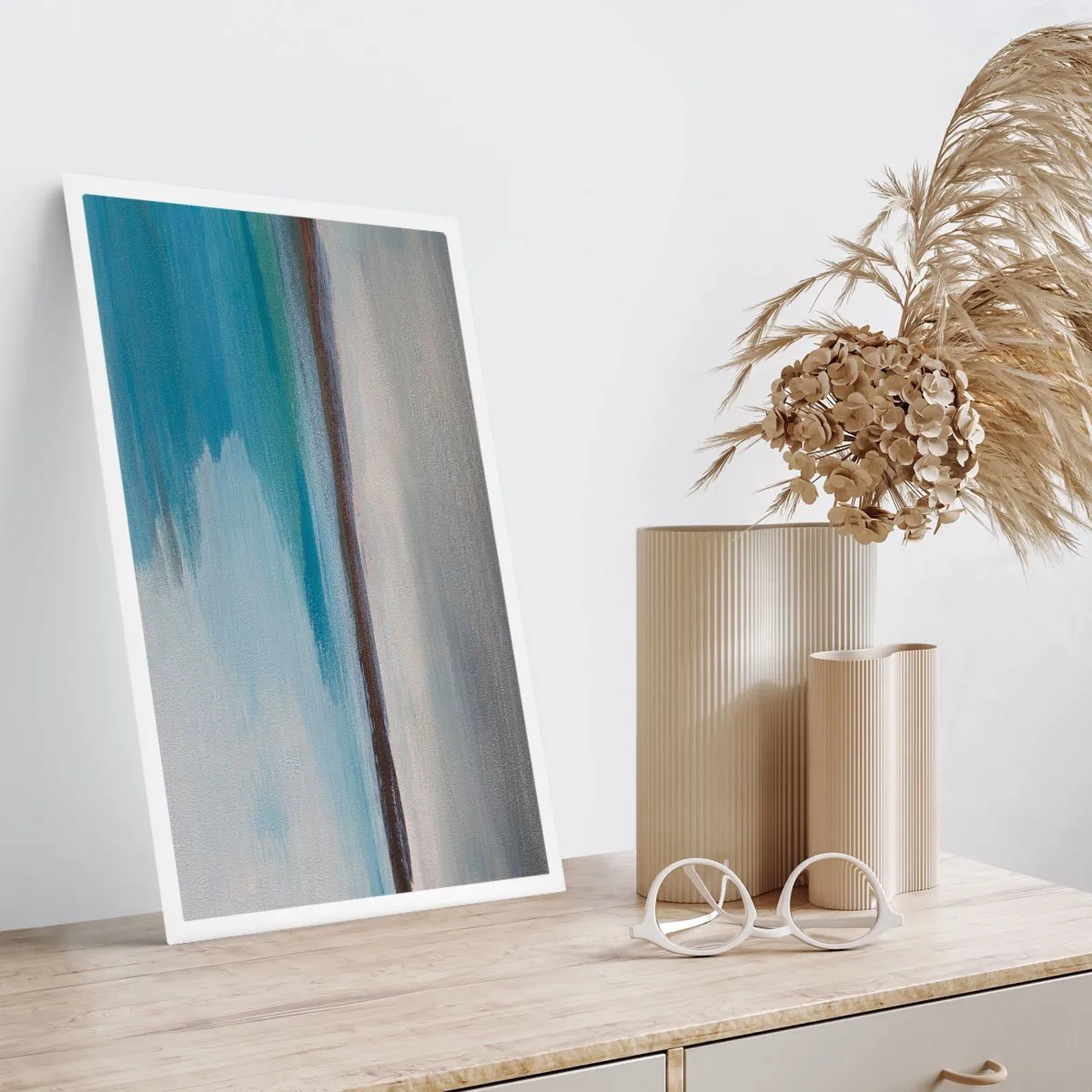 Poster - Abstrakte Landschaft in Blau- und Grautönen - 50x70cm - Horizontale Landschaft - Moderne Wanddekoration für Wohnzimmer und Schlafzimmer ARTTOR