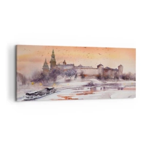 Bild auf Leinwand - Leinwandbild - Sonnenuntergang über dem Schloss in einer Winterlandschaft - 120x50cm - Königlicher Sonnenuntergang - Moderne Wanddekoration für Wohnzimmer und Schlafzimmer ARTTOR