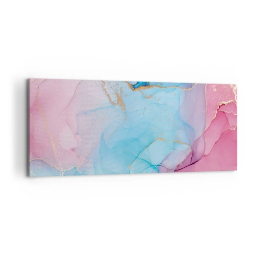 Bild auf Leinwand - Leinwandbild - Abstrakte Pastellmuster mit goldenen Akzenten - 120x50cm - Begegnung und Durchdringung - Moderne Wanddekoration für Wohnzimmer und Schlafzimmer ARTTOR
