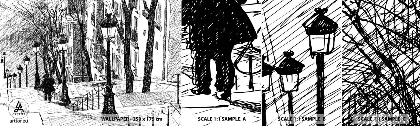 Fototapeten Muster Selbstklebend Deluxe Sticker - Liebesgeschichte oder Horrorgeschichte? - Montmartre, Die Architektur, Paris - 100x30 cm