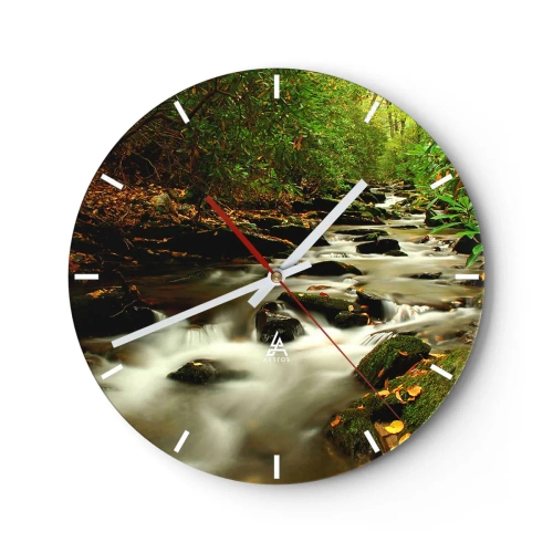 Wanduhr - Glasuhr - Ein Waldbach, umgeben von Grün - 30x30cm - Wie flüssiges Silber - Moderne Wanddekoration für Wohnzimmer, Küche und Schlafzimmer ARTTOR