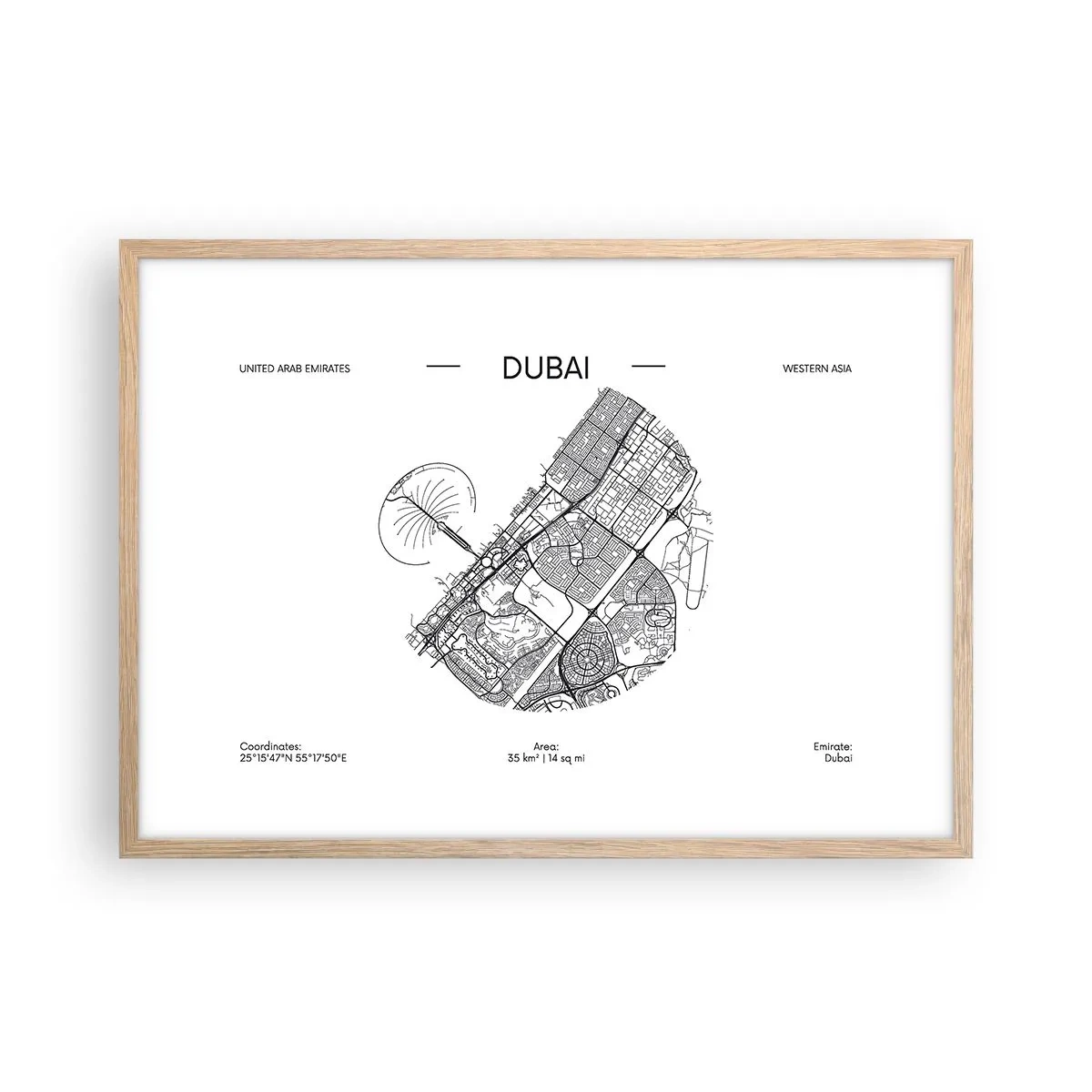 Poster in einem Rahmen aus heller Eiche - Anatomie von Dubai - 70x50 cm