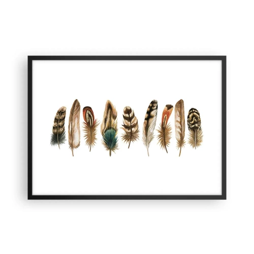 Poster in einem schwarzem Rahmen - Dekoratives Motiv einer Sammlung verschiedener Federn - 70x50cm - Eine federleichte Variante - Moderne Wanddekoration für Wohnzimmer und Schlafzimmer ARTTOR