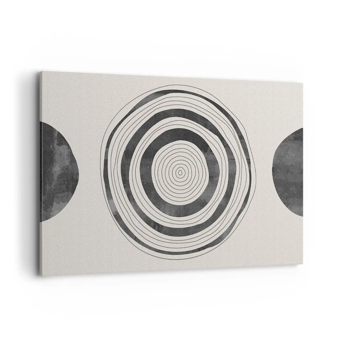 Bild auf Leinwand - Leinwandbild - Minimalistische schwarz-weiße Kreise auf hellem Hintergrund - 120x80cm - Wichtig ist, was dazwischen liegt - Moderne Wanddekoration für Wohnzimmer und Schlafzimmer ARTTOR