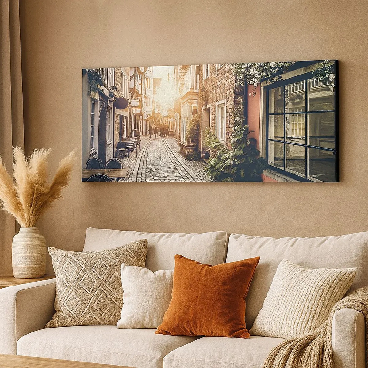 Bild auf Leinwand - Leinwandbild - Rosenallee im rosa Schein - 100x40 cm