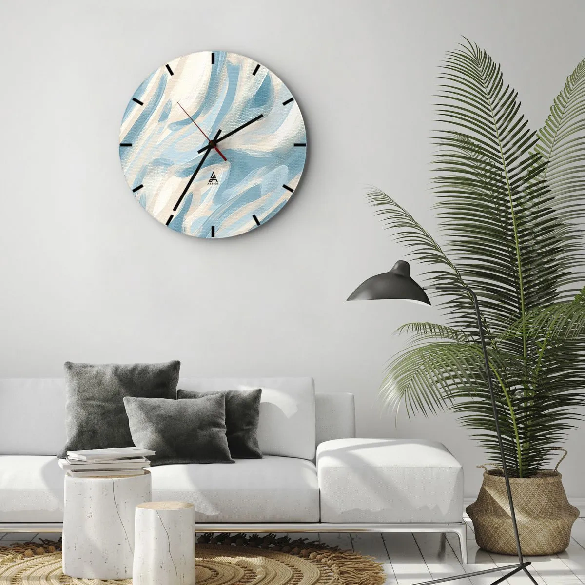 Wanduhr - Glasuhr - Abstrakte Pastellstreifen in Blau und Beige - 30x30cm - Frühlingsbrisen - Moderne Wanddekoration für Wohnzimmer, Küche und Schlafzimmer ARTTOR