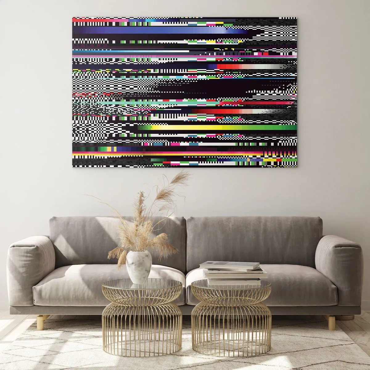 Glasbild - Bild auf glas - Abstrakte Glitch-Grafiken im digitalen Stil - 100x70cm - Das Kontrollbild der Realität - Moderne Wanddekoration für Wohnzimmer und Schlafzimmer ARTTOR