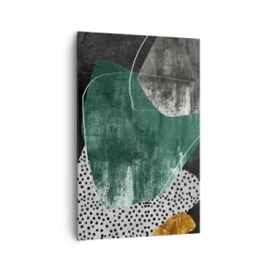 Bild auf Leinwand - Leinwandbild - Abstrakte Komposition mit grünen Formen und Punktmustern - 80x120cm - Bunte Abstraktion mit Blattgold - Moderne Wanddekoration für Wohnzimmer und Schlafzimmer ARTTOR