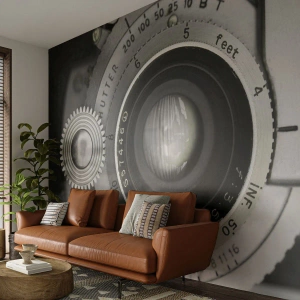 Fototapete Standard Eco - Eine Story über Hollywood - Kamera, Schwarz und weiß, Jahrgang - 400x280 cm