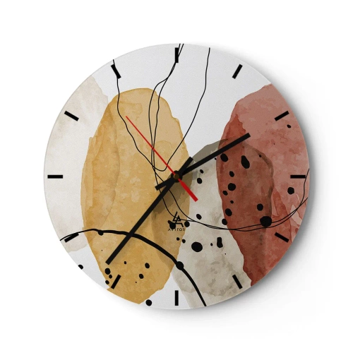 Wanduhr - Glasuhr - Abstrakte bunte Formen mit schwarzen Linien und Punkten - 30x30cm - Wie leichte, transparente Luft - Moderne Wanddekoration für Wohnzimmer, Küche und Schlafzimmer ARTTOR
