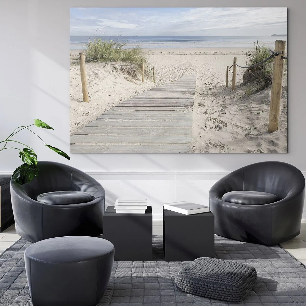 Glasbild - Bild auf glas - Weg zum Strand mit Meerblick - 70x50cm - Bis zum Horizont - Moderne Wanddekoration für Wohnzimmer und Schlafzimmer ARTTOR