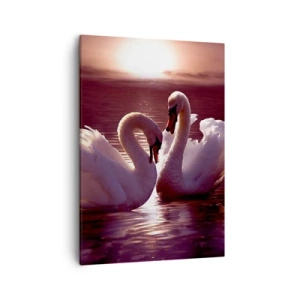 Bild auf Leinwand - Leinwandbild - Zwei Schwäne auf einem ruhigen See bei Sonnenuntergang - 50x70cm - Bis der Tod uns scheidet - Moderne Wanddekoration für Wohnzimmer und Schlafzimmer ARTTOR